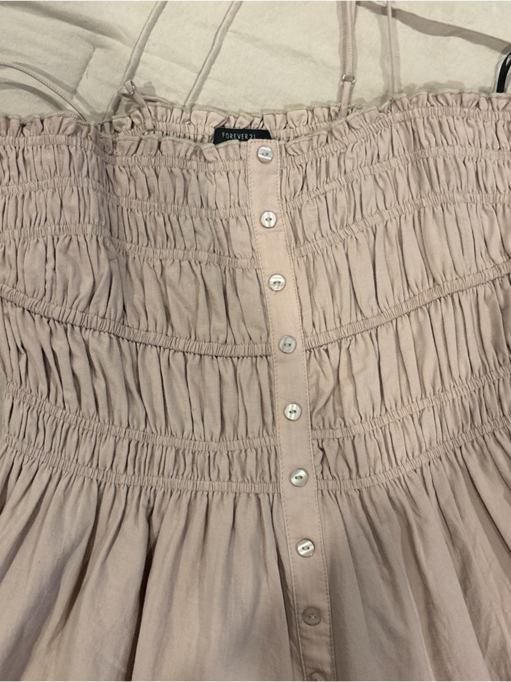 Forever 21 Blush Cream Smocked Button-Front Maxi Skirt